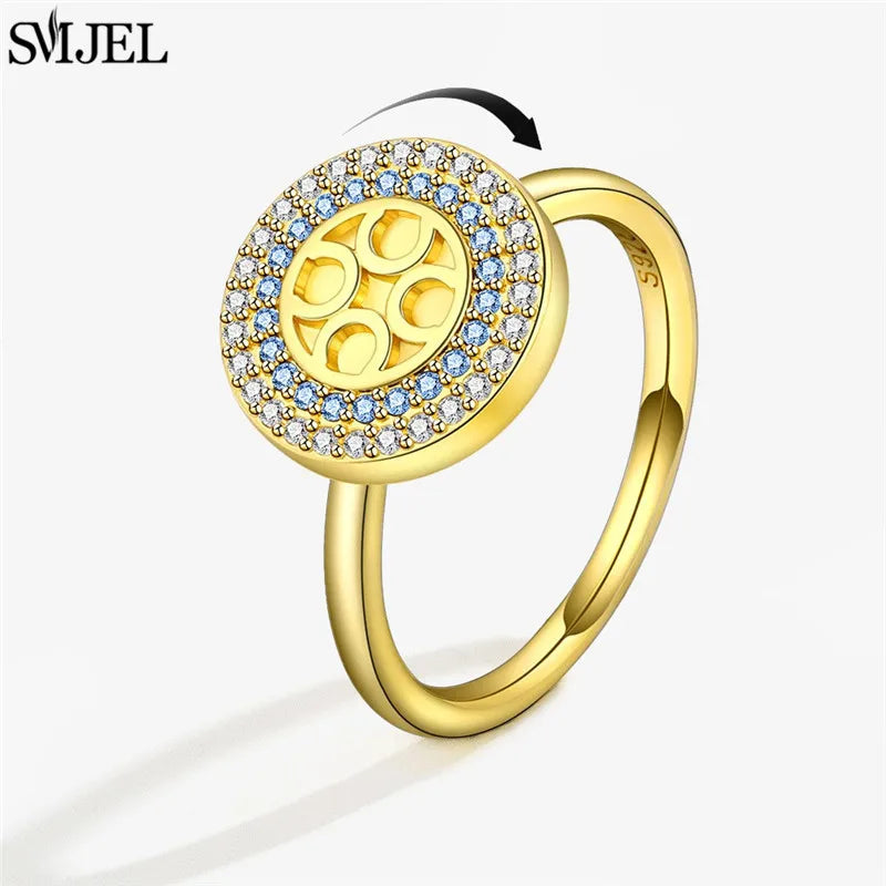 SMJEL Simple Crystal Round Anti Stress Anxiety Ring for Women Worry Stress Relief Finger Jewelry Girls Party Accessories