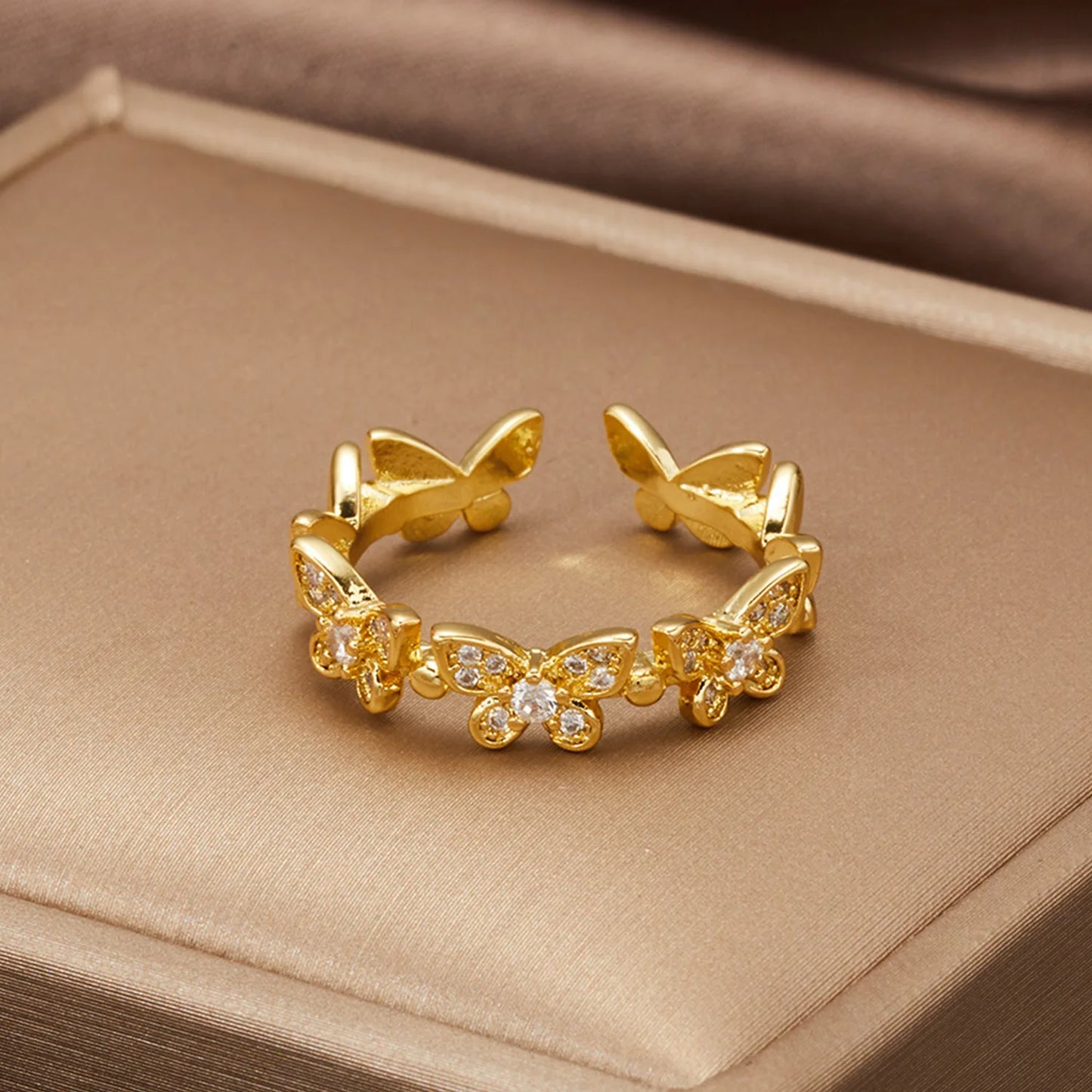 Korea Opal Rotating Anxiety Rings For Women Gold Color Zircon Wedding Ring Adjustable Girls Anti Stress Fidget Jewelry Gift