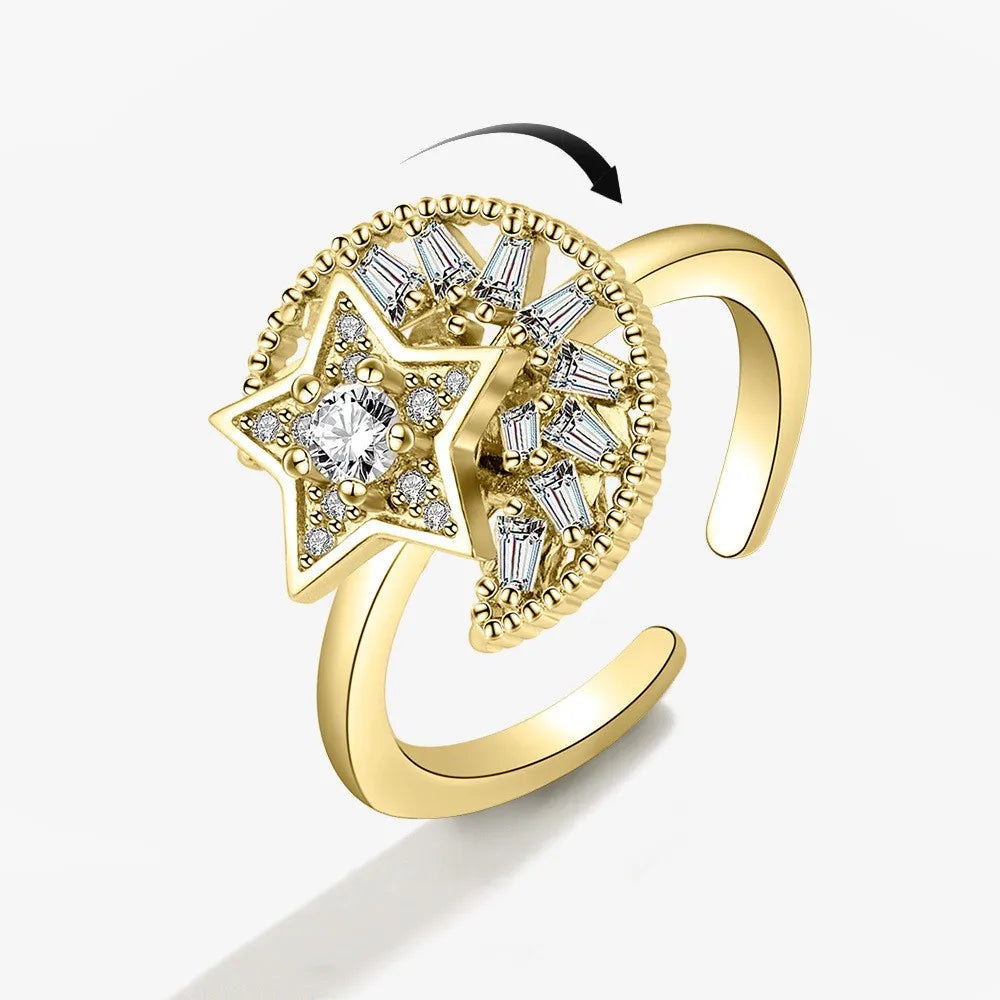 Star and moon spinning ring