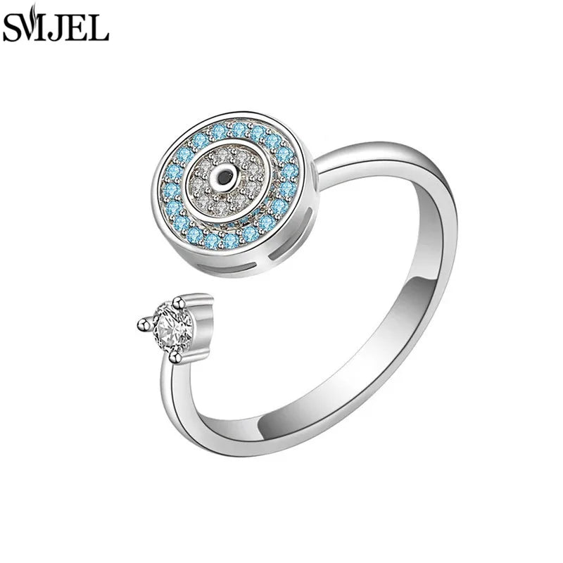 SMJEL Simple Crystal Round Anti Stress Anxiety Ring for Women Worry Stress Relief Finger Jewelry Girls Party Accessories