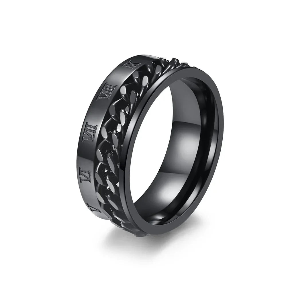 EDC Finger Fidget Spinner Stainless Steel Chain Rotatable Ring Men Classical Rome Digital Power Sense Charm Jewelry Gift