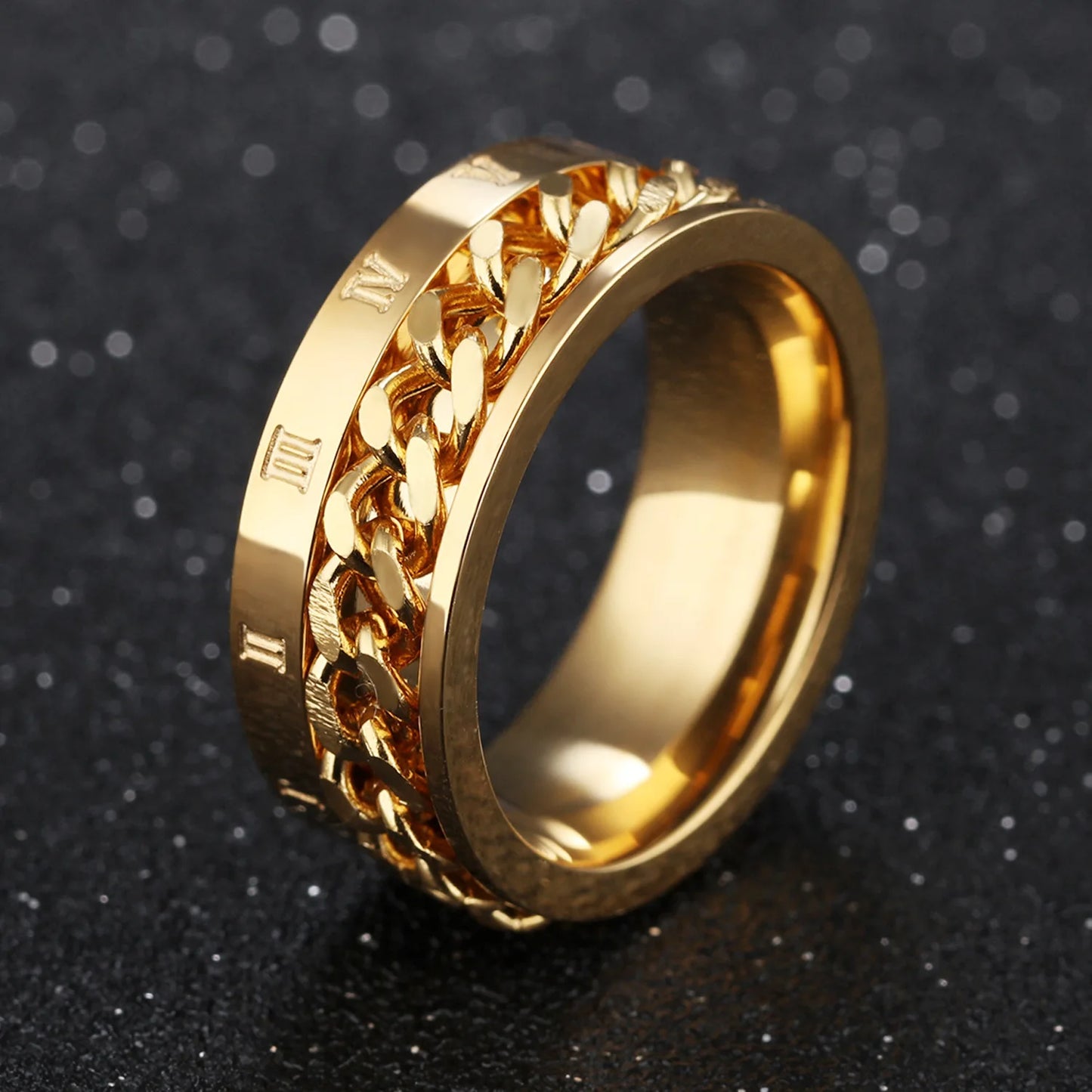 EDC Finger Fidget Spinner Stainless Steel Chain Rotatable Ring Men Classical Rome Digital Power Sense Charm Jewelry Gift