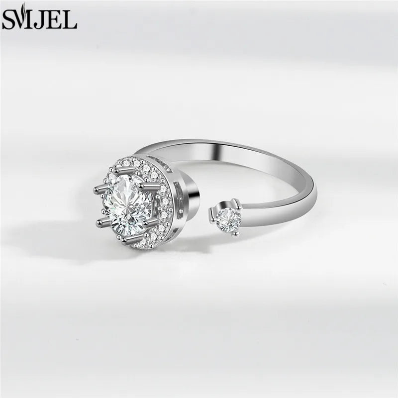 SMJEL Simple Crystal Round Anti Stress Anxiety Ring for Women Worry Stress Relief Finger Jewelry Girls Party Accessories