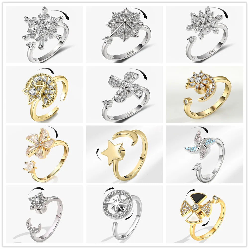 Star and moon spinning ring