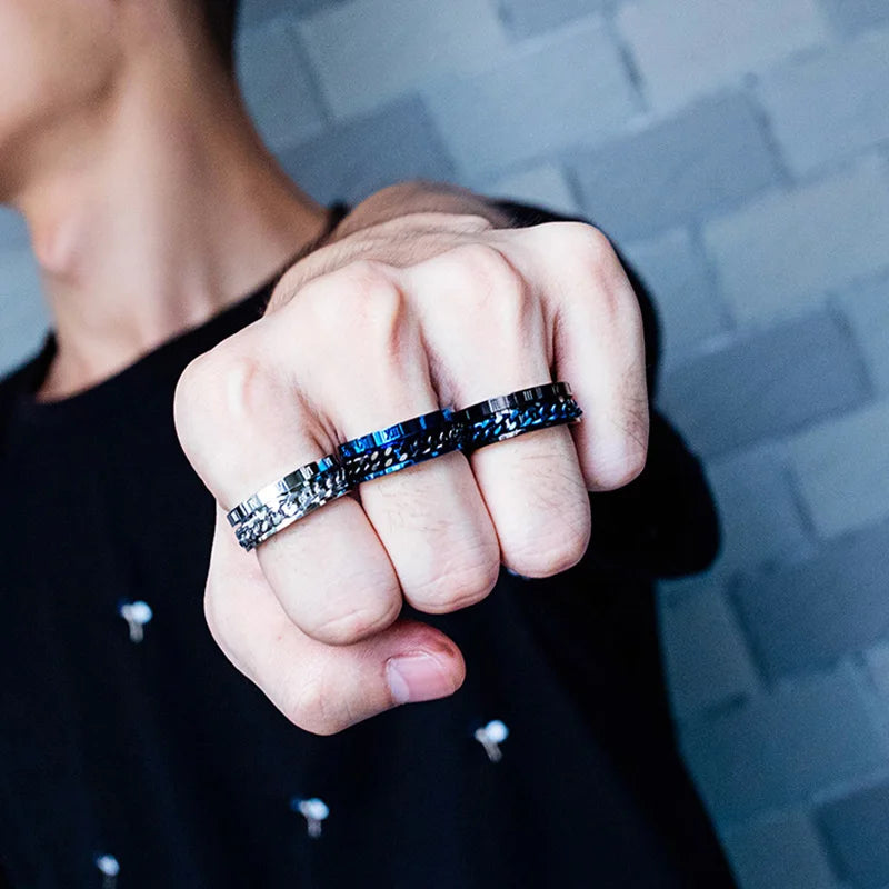 EDC Finger Fidget Spinner Stainless Steel Chain Rotatable Ring Men Classical Rome Digital Power Sense Charm Jewelry Gift