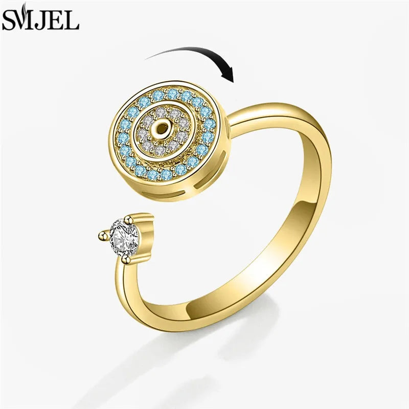 SMJEL Simple Crystal Round Anti Stress Anxiety Ring for Women Worry Stress Relief Finger Jewelry Girls Party Accessories