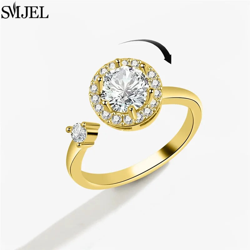 SMJEL Simple Crystal Round Anti Stress Anxiety Ring for Women Worry Stress Relief Finger Jewelry Girls Party Accessories