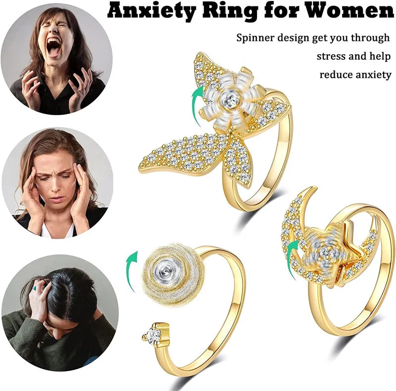 Exquisite Spinning Sunflower Bee Anxiety Ring For Women Adjustable Fidget Spinner Rings Wedding Jewelry Summer Design Anillos