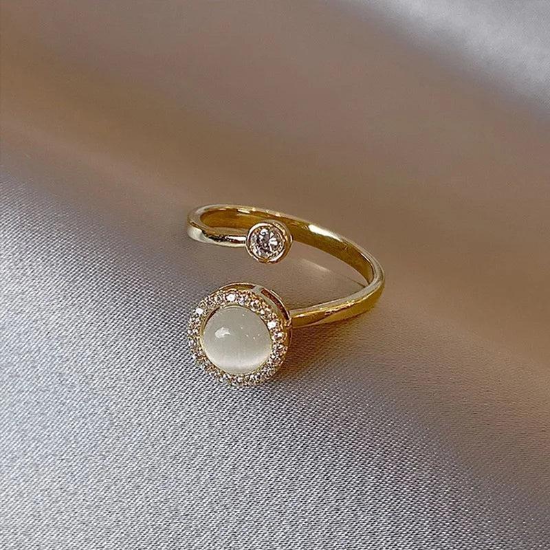 Korea Opal Rotating Anxiety Rings For Women Gold Color Zircon Wedding Ring Adjustable Girls Anti Stress Fidget Jewelry Gift