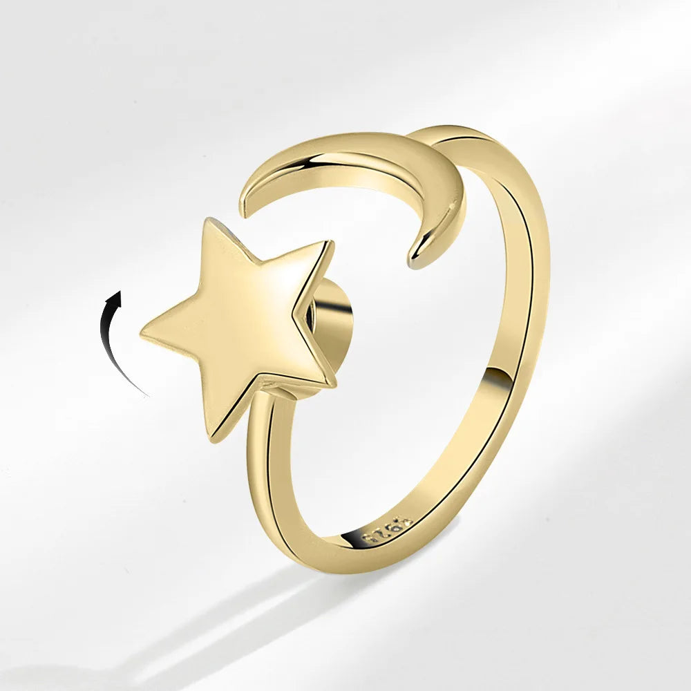 Star and moon spinning ring