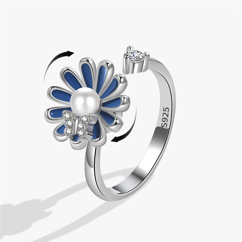 Exquisite Spinning Sunflower Bee Anxiety Ring For Women Adjustable Fidget Spinner Rings Wedding Jewelry Summer Design Anillos