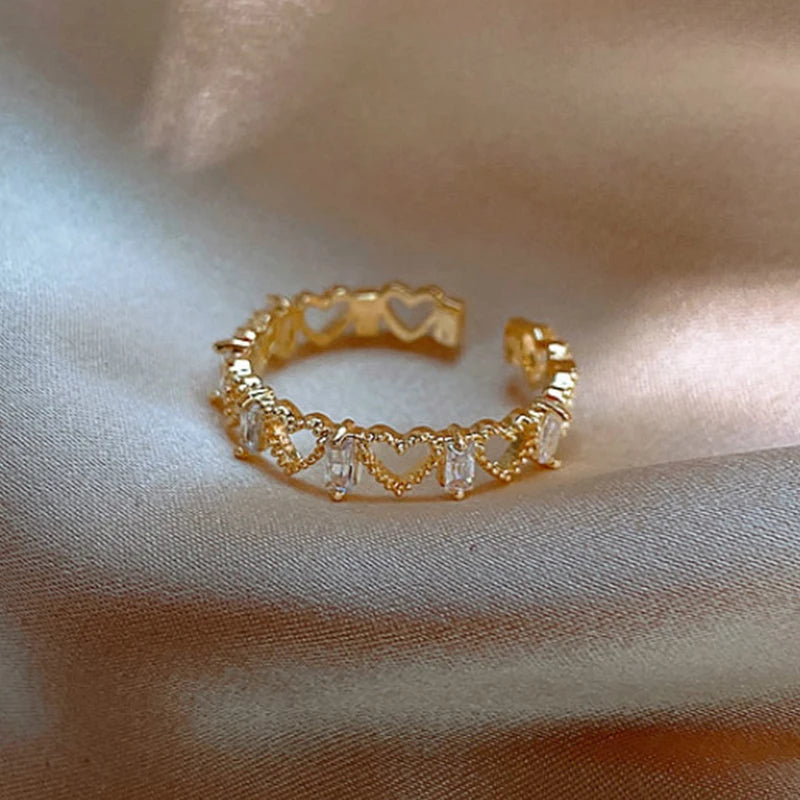 Korea Opal Rotating Anxiety Rings For Women Gold Color Zircon Wedding Ring Adjustable Girls Anti Stress Fidget Jewelry Gift