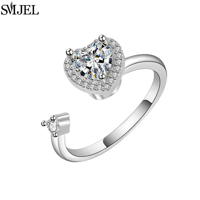 SMJEL Simple Crystal Round Anti Stress Anxiety Ring for Women Worry Stress Relief Finger Jewelry Girls Party Accessories