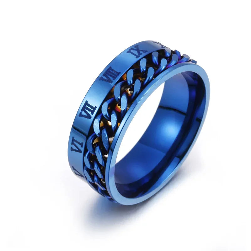 EDC Finger Fidget Spinner Stainless Steel Chain Rotatable Ring Men Classical Rome Digital Power Sense Charm Jewelry Gift