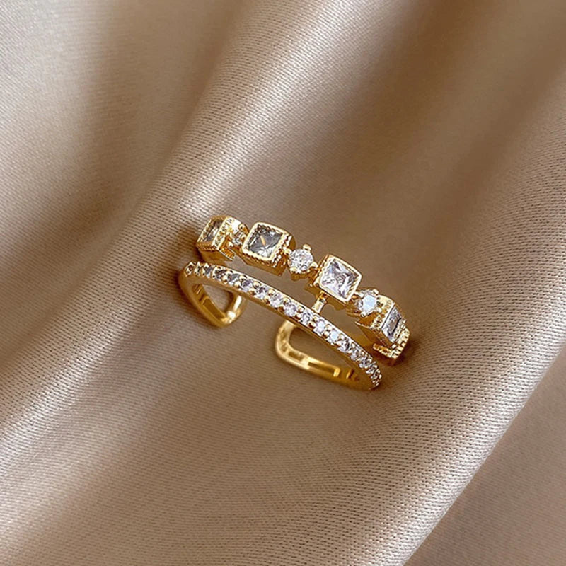 Korea Opal Rotating Anxiety Rings For Women Gold Color Zircon Wedding Ring Adjustable Girls Anti Stress Fidget Jewelry Gift