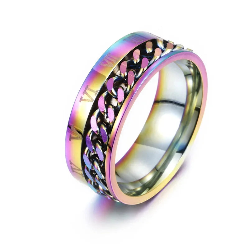 EDC Finger Fidget Spinner Stainless Steel Chain Rotatable Ring Men Classical Rome Digital Power Sense Charm Jewelry Gift