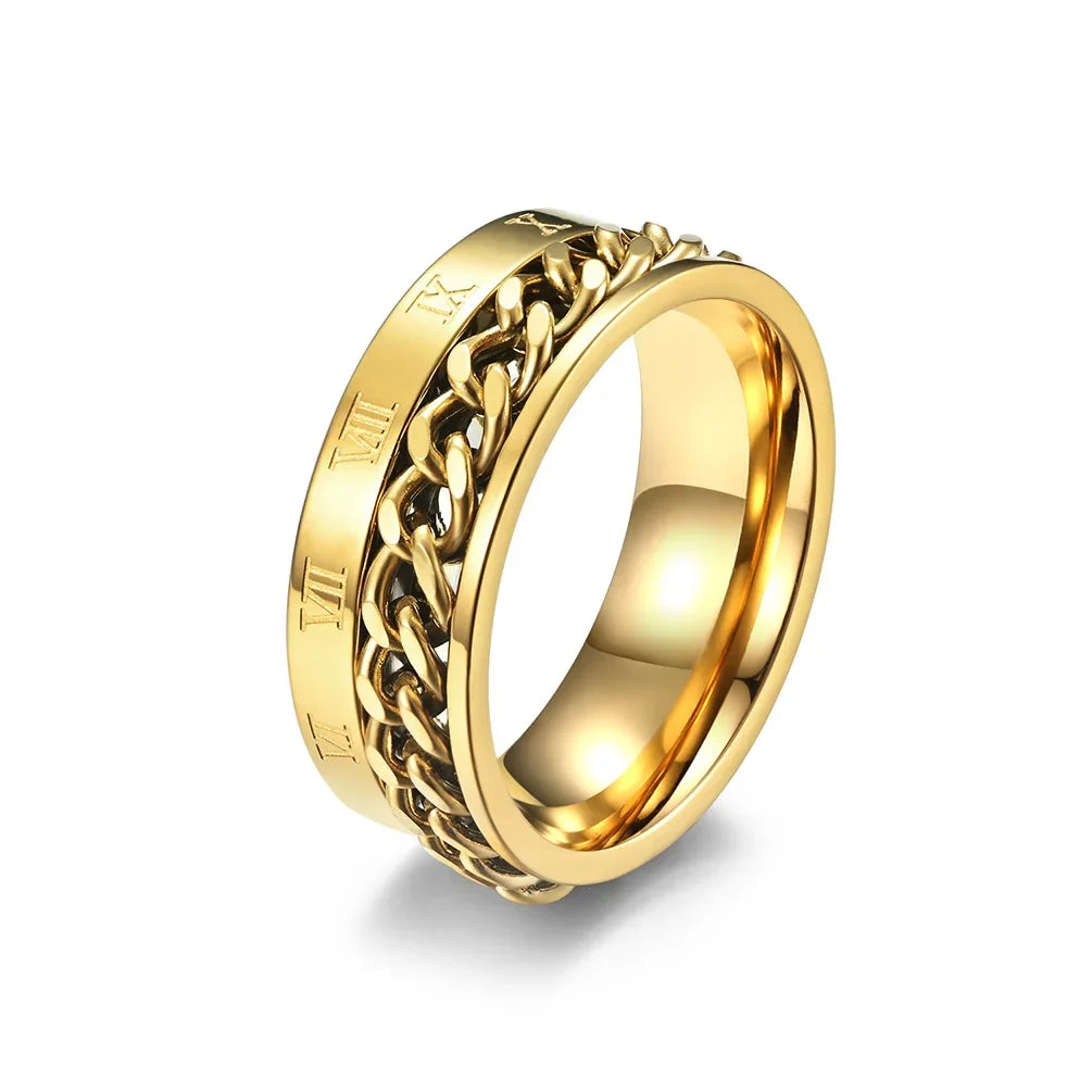EDC Finger Fidget Spinner Stainless Steel Chain Rotatable Ring Men Classical Rome Digital Power Sense Charm Jewelry Gift