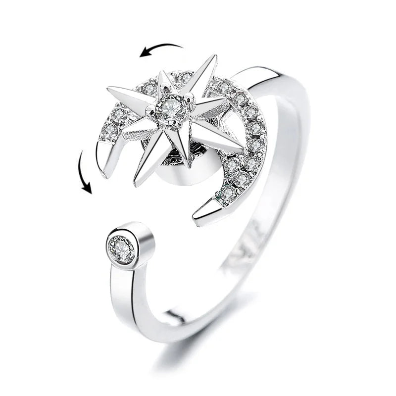 Sunflower Crystal Anxiety Relief Spinning Fidget Ring For Girls Rotate Freely Metal Copper Knuckle Ring Women'S Jewelry Gifts
