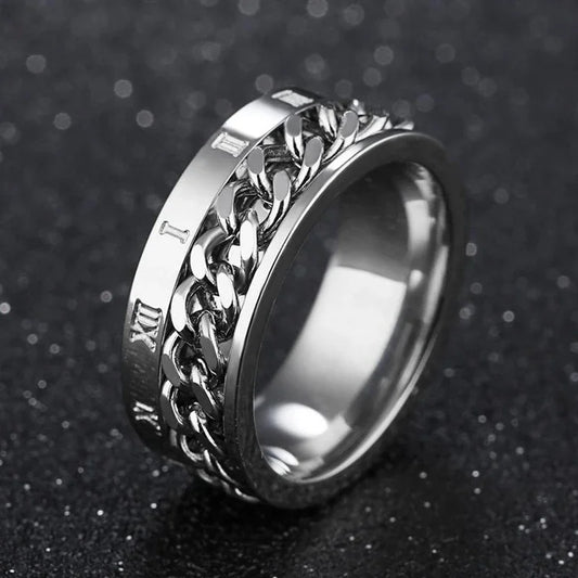 EDC Finger Fidget Spinner Stainless Steel Chain Rotatable Ring Men Classical Rome Digital Power Sense Charm Jewelry Gift