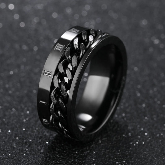 EDC Finger Fidget Spinner Stainless Steel Chain Rotatable Ring Men Classical Rome Digital Power Sense Charm Jewelry Gift