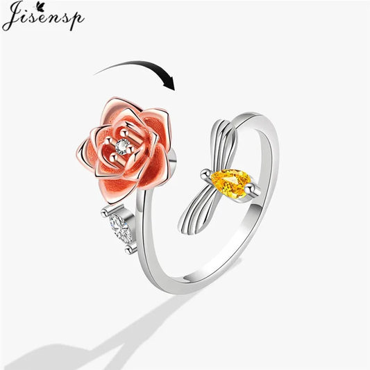 Exquisite Spinning Sunflower Bee Anxiety Ring For Women Adjustable Fidget Spinner Rings Wedding Jewelry Summer Design Anillos